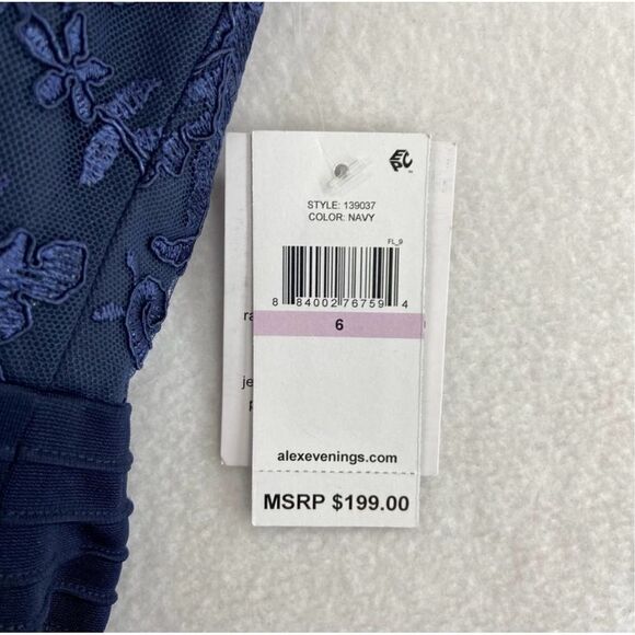 Alex Evenings Womens Size 6 Sequin Lace Formal Gown Dark Navy Blue Blouson Style - Picture 4 of 10